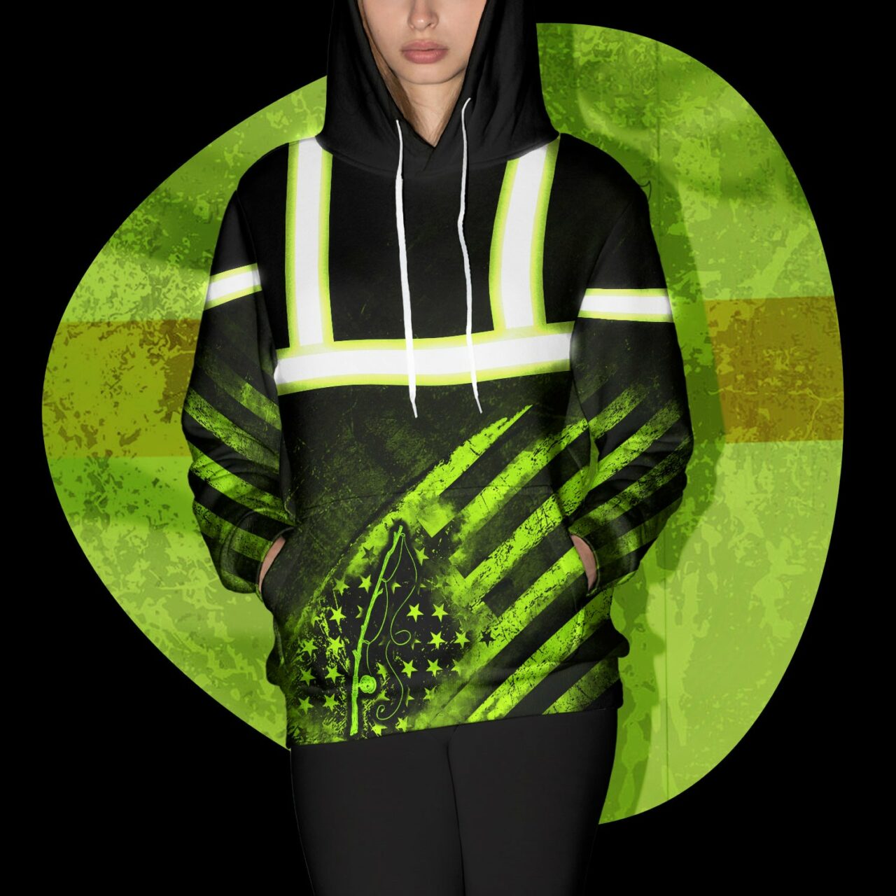 Hi Vis Hoodie Reflective US Flag Fishing Outdoor Safety
