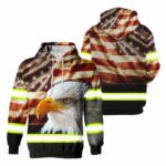 Hi Vis Hoodie Reflective Vintage US Flag Eagle For Patriotic, American, Military