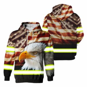 Hi Vis Hoodie Reflective Vintage US Flag Eagle For Patriotic, American, Military
