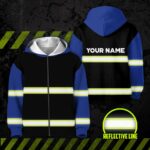 Hi Vis Kid Zip Hoodie Reflective Blue Custom Name Safety Workwear