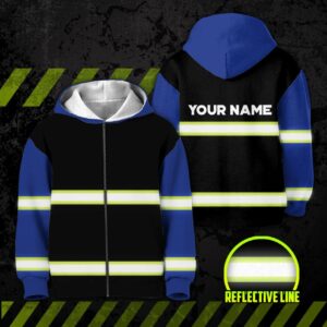 Hi Vis Kid Zip Hoodie Reflective Blue Custom Name Safety Workwear