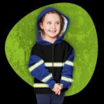 Hi Vis Kid Zip Hoodie Reflective Blue Custom Name Safety Workwear