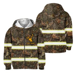 Hi Vis Kid Zip Hoodie Reflective Camo Hunting Custom Name Safety Workwear