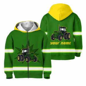 Hi Vis Kid Zip Hoodie Reflective Farmer Tractor Custom Name Safety Workwear