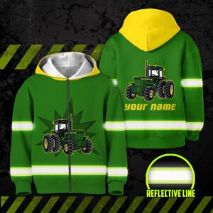 Hi Vis Kid Zip Hoodie Reflective Farmer Tractor Custom Name Safety Workwear