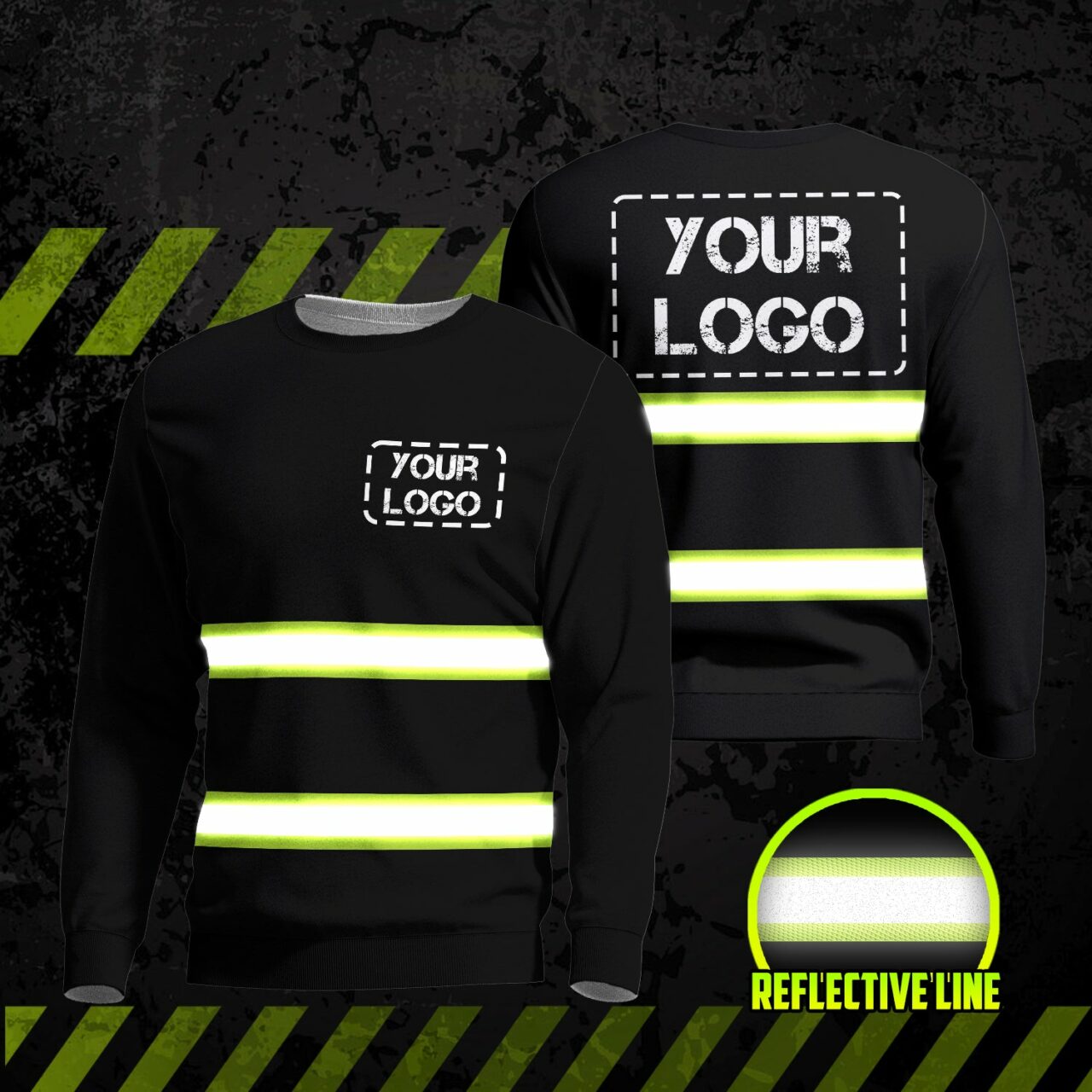 Hi Vis Long Sleeve Shirts Reflective Black Custom Logo Safety Workwear