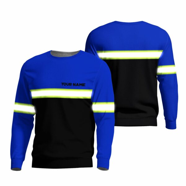 Hi Vis Long Sleeve Shirts Reflective Blue Black Below Custom Name Safety Workwear