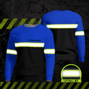 Hi Vis Long Sleeve Shirts Reflective Blue Black Below Custom Name Safety Workwear