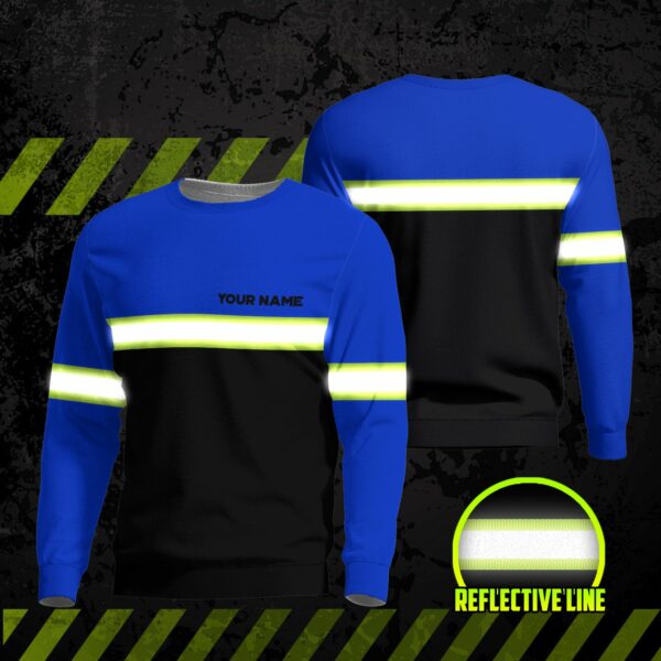 Hi Vis Long Sleeve Shirts Reflective Blue Black Below Custom Name Safety Workwear