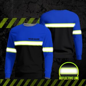 Hi Vis Long Sleeve Shirts Reflective Blue Black Below Custom Name Safety Workwear