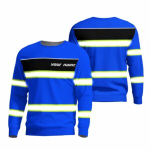 Hi Vis Long Sleeve Shirts Reflective Blue Line Custom Name Safety For Runners And Cyclist