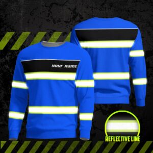 Hi Vis Long Sleeve Shirts Reflective Blue Line Custom Name Safety For Runners And Cyclist