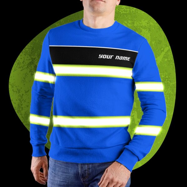 Hi Vis Long Sleeve Shirts Reflective Blue Line Custom Name Safety For Runners And Cyclist