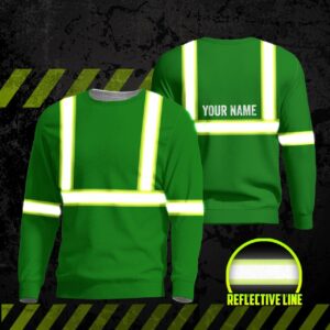 Hi Vis Long Sleeve Shirts Reflective Green Custom Logo Safety Workwear