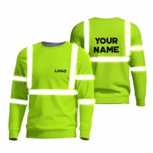 Hi Vis Long Sleeve Shirts Reflective Green Custom Name And Logo Safety Workwear