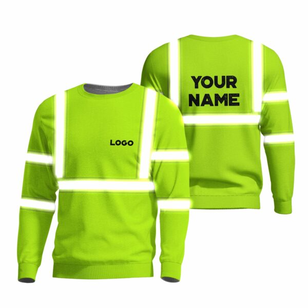 Hi Vis Long Sleeve Shirts Reflective Green Custom Name And Logo Safety Workwear