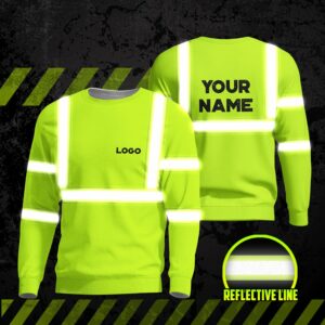 Hi Vis Long Sleeve Shirts Reflective Green Custom Name And Logo Safety Workwear