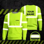Hi Vis Long Sleeve Shirts Reflective Green Custom Name And Logo Safety Workwear