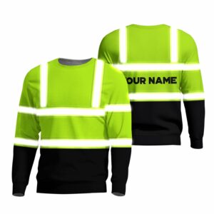 Hi Vis Long Sleeve Shirts Reflective Green Custom Name Safety Workwear