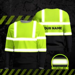 Hi Vis Long Sleeve Shirts Reflective Green Custom Name Safety Workwear