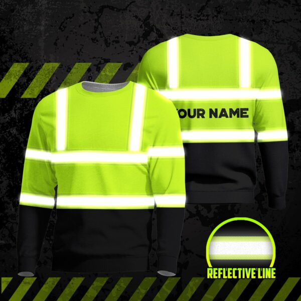 Hi Vis Long Sleeve Shirts Reflective Green Custom Name Safety Workwear