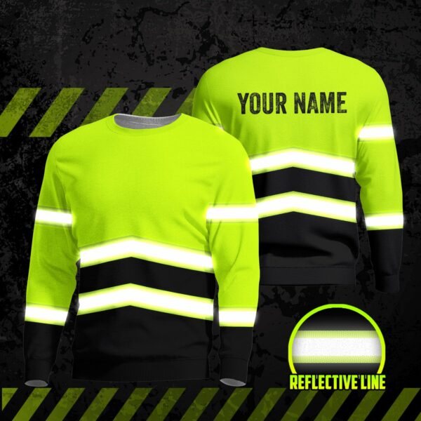 Hi Vis Long Sleeve Shirts Reflective Green Custom Name Safety Workwear