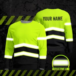 Hi Vis Long Sleeve Shirts Reflective Green Custom Name Safety Workwear