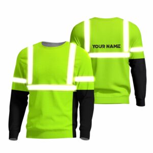 Hi Vis Long Sleeve Shirts Reflective Orange and Green Neon Custom Name Safety For Running, Cycling, Walking and Working