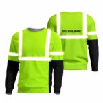 Hi Vis Long Sleeve Shirts Reflective Orange and Green Neon Custom Name Safety For Running, Cycling, Walking and Working