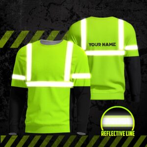 Hi Vis Long Sleeve Shirts Reflective Orange and Green Neon Custom Name Safety For Running, Cycling, Walking and Working