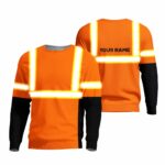 Hi Vis Long Sleeve Shirts Reflective Orange and Green Neon Custom Name Safety For Running, Cycling, Walking and Working