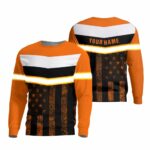 Hi Vis Long Sleeve Shirts Reflective Orange US Flag Custom Name Safety For Motorcycle Bicycle, Runner, Working