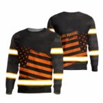 Hi Vis Long Sleeve Shirts Reflective Orange US Flag Custom Name Safety For Motorcycle Bicycle, Runner, Working