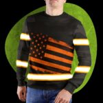 Hi Vis Long Sleeve Shirts Reflective Orange US Flag Custom Name Safety For Motorcycle Bicycle, Runner, Working