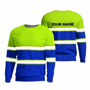 Hi Vis Long Sleeve Shirts Reflective Stripes Lime and Blue Custom Name Safety Workwear