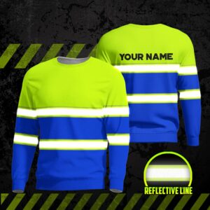 Hi Vis Long Sleeve Shirts Reflective Stripes Lime and Blue Custom Name Safety Workwear