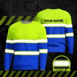 Hi Vis Long Sleeve Shirts Reflective Stripes Lime and Blue Custom Name Safety Workwear