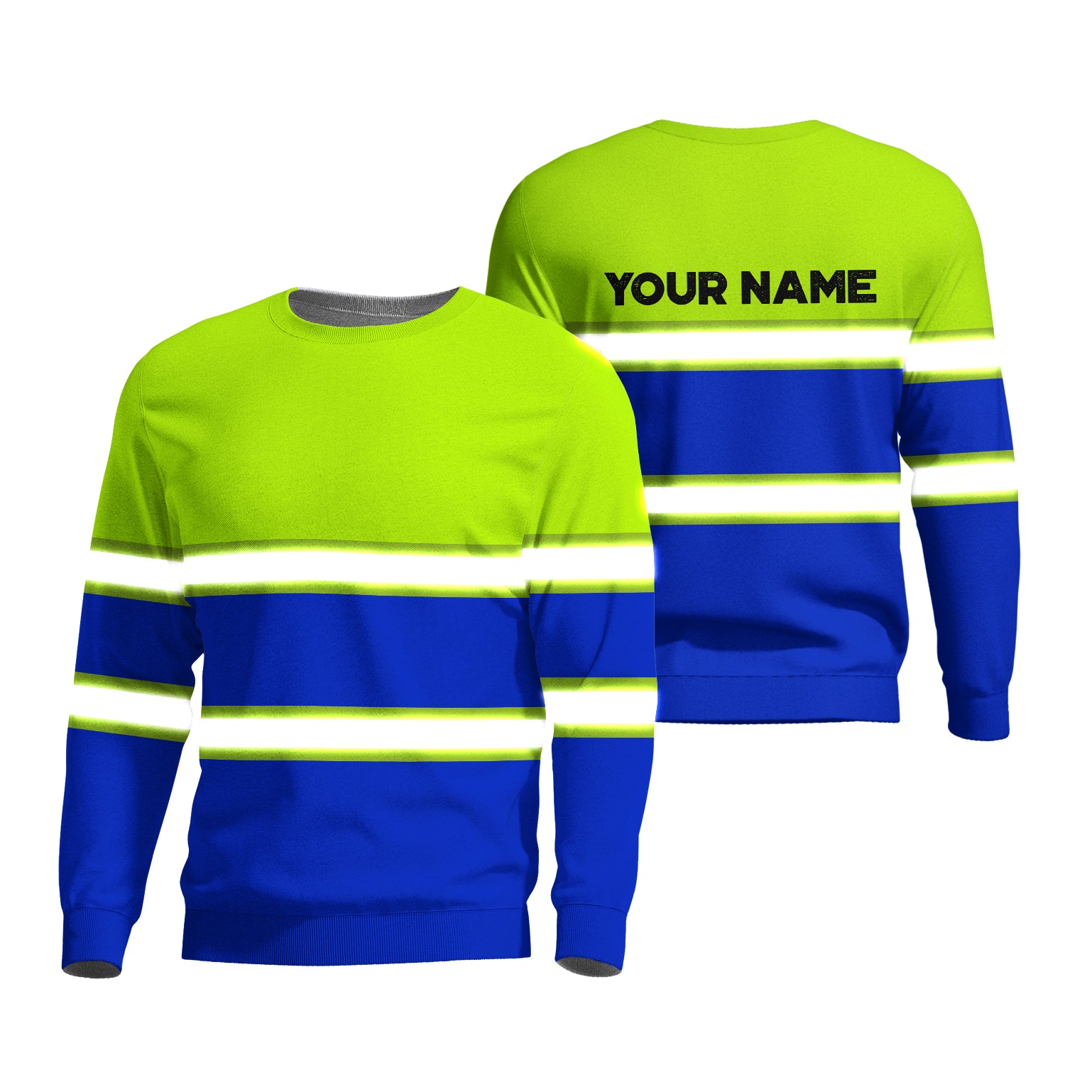 Hi Vis Long Sleeve Shirts Reflective Stripes Lime and Blue Custom Name ...