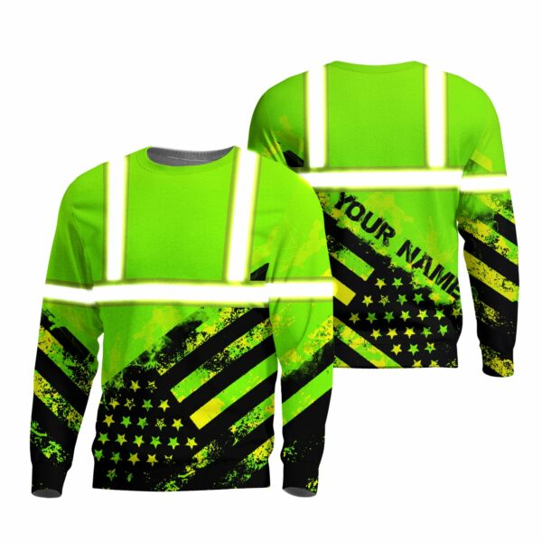 Hi Vis Long Sleeve Shirts Reflective US Flag Custom Name Safety Workwear