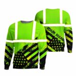 Hi Vis Long Sleeve Shirts Reflective US Flag Custom Name Safety Workwear
