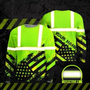 Hi Vis Long Sleeve Shirts Reflective US Flag Custom Name Safety Workwear