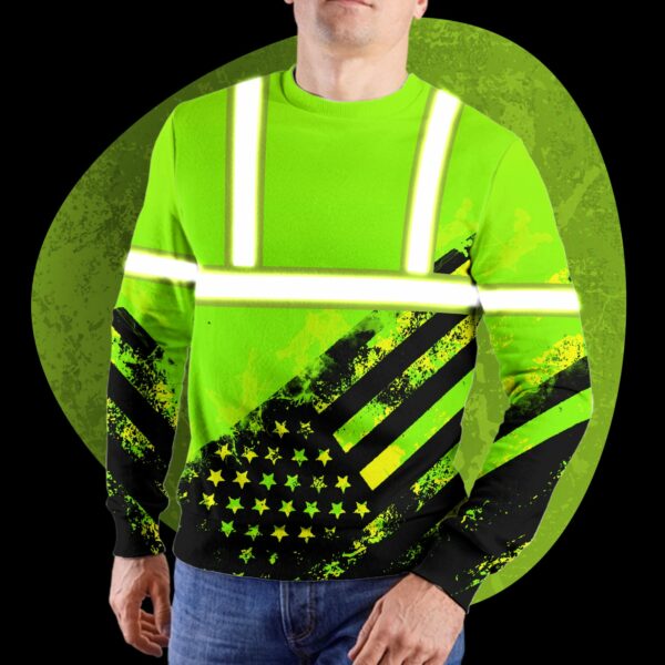 Hi Vis Long Sleeve Shirts Reflective US Flag Custom Name Safety Workwear