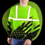 Hi Vis Long Sleeve Shirts Reflective US Flag Custom Name Safety Workwear