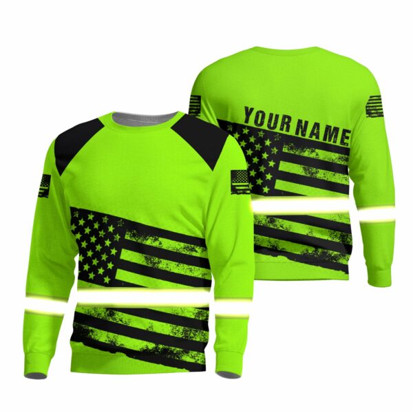 Hi Vis Long Sleeve Shirts Reflective US Paint Scale Flag Custom Name Safety For Motorcycle Bicycle, Runner, Working