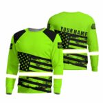 Hi Vis Long Sleeve Shirts Reflective US Paint Scale Flag Custom Name Safety For Motorcycle Bicycle, Runner, Working