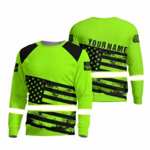 Hi Vis Long Sleeve Shirts Reflective US Paint Scale Flag Custom Name Safety For Motorcycle Bicycle, Runner, Working