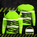 Hi Vis Long Sleeve Shirts Reflective US Paint Scale Flag Custom Name Safety For Motorcycle Bicycle, Runner, Working