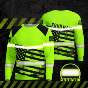 Hi Vis Long Sleeve Shirts Reflective US Paint Scale Flag Custom Name Safety For Motorcycle Bicycle, Runner, Working