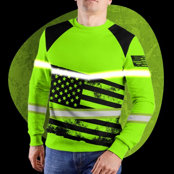 Hi Vis Long Sleeve Shirts Reflective US Paint Scale Flag Custom Name Safety For Motorcycle Bicycle, Runner, Working