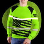 Hi Vis Long Sleeve Shirts Reflective US Paint Scale Flag Custom Name Safety For Motorcycle Bicycle, Runner, Working
